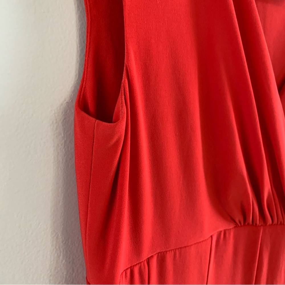 Red Midi Dress Length Ralph Lauren Size 8 A Line Short Sleeve V Neck - Picture 6 of 7